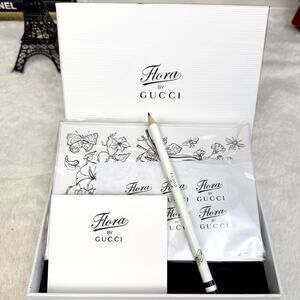 Gucci Flora note card and envelope gift set with pencil & stickers NEW